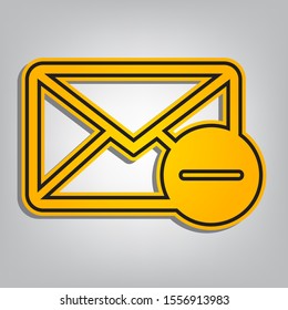 Mail sign illustration with remove mark. Flat orange icon with overlapping linear black icon with gray shadow at whitish background. Illustration.