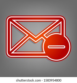 Mail sign illustration with remove mark. Flat red icon with linear white icon with gray shadow at grayish background. Illustration.