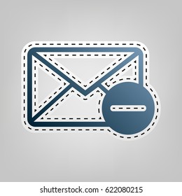 Mail sign illustration with remove mark. Vector. Blue icon with outline for cutting out at gray background.