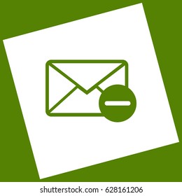 Mail sign illustration with remove mark. Vector. White icon obtained as a result of subtraction rotated square and path. Avocado background.