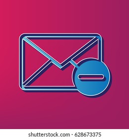 Mail sign illustration with remove mark. Vector. Blue 3d printed icon on magenta background.