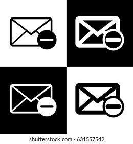 Mail sign illustration with remove mark. Vector. Black and white icons and line icon on chess board.