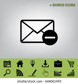 Mail sign illustration with remove mark. Vector. Black icon at gray background with bonus icons at celery ones