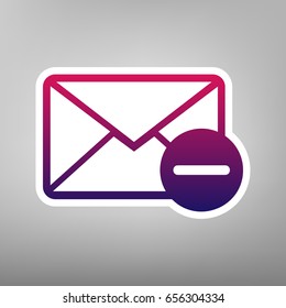 Mail sign illustration with remove mark. Vector. Purple gradient icon on white paper at gray background.