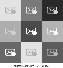 Mail sign illustration with remove mark. Vector. Grayscale version of Popart-style icon.