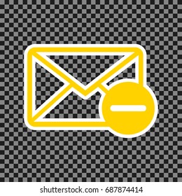 Mail sign illustration with remove mark. Vector. Yellow icon with white contour on dark transparent background.