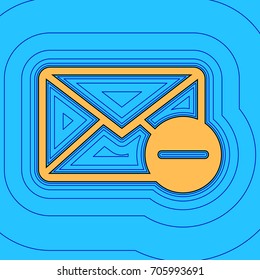 Mail sign illustration with remove mark. Vector. Sand color icon with black contour and equidistant blue contours like field at sky blue background. Like waves on map - island in ocean or sea.