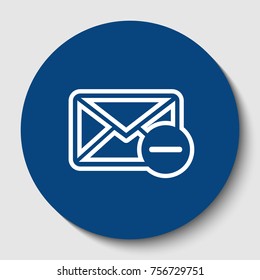 Mail sign illustration with remove mark. Vector. White contour icon in dark cerulean circle at white background. Isolated.