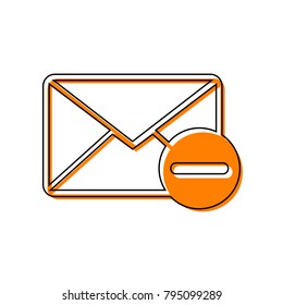 Mail sign illustration with remove mark. Vector. Black line icon with shifted flat orange filled icon on white background. Isolated.