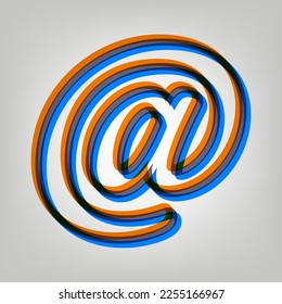 Mail sign illustration. Stroked Icon in orange, azure and old lavender Colors at gray Background. Illustration.