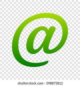 Mail sign illustration. Vector. Green gradient icon on transparent background.
