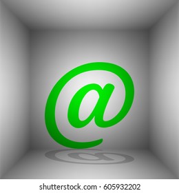 Mail sign illustration. Vector. Green icon with shadow in the room.