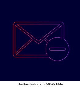 Mail sign illustration. Vector. Line icon with gradient from red to violet colors on dark blue background.