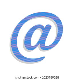 Mail sign illustration. Vector. Neon blue icon with cyclamen polka dots pattern with light gray shadow on white background. Isolated.