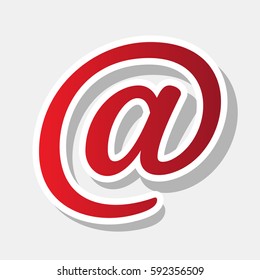 Mail sign illustration. Vector. New year reddish icon with outside stroke and gray shadow on light gray background.