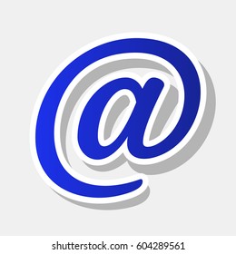 Mail sign illustration. Vector. New year bluish icon with outside stroke and gray shadow on light gray background.