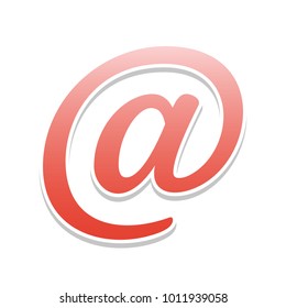 Mail sign illustration. Vector. Reddish icon with white and gray shadow on white background. Isolated.