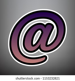 Mail sign illustration. Vector. Violet gradient icon with black and white linear edges at gray background.