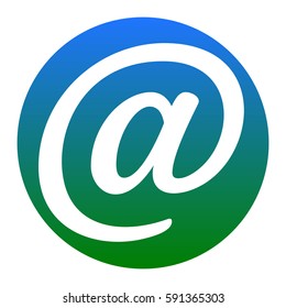 Mail sign illustration. Vector. White icon in bluish circle on white background. Isolated.