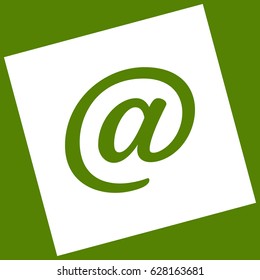 Mail sign illustration. Vector. White icon obtained as a result of subtraction rotated square and path. Avocado background.