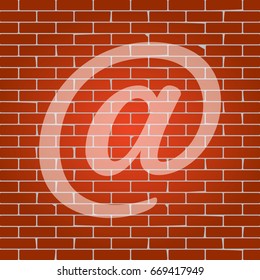 Mail sign illustration. Vector. Whitish icon on brick wall as background.