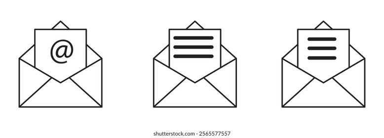 Mail with at sign vector icon in line style design for website, app, UI, isolated on white background. Editable stroke.