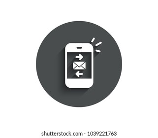 Mail simple icon. Smartphone communication symbol. Business chat sign. Circle flat button with shadow. Vector