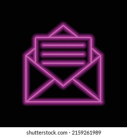 Mail simple icon vector. Flat design. Purple neon style on black background.ai