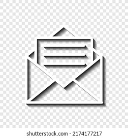 Mail simple icon vector. Flat design. White with shadow on transparent grid.ai