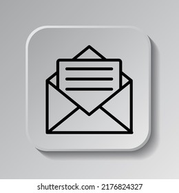 Mail simple icon vector. Flat design. Black icon on square button with shadow. Grey background.ai