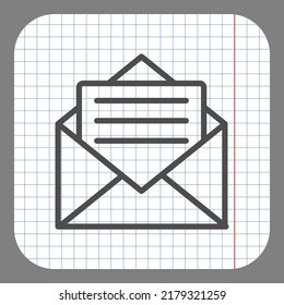 Mail simple icon vector. Flat design. On graph paper. Grey background.ai