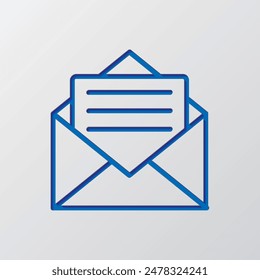 Mail simple icon vector. Flat design. Paper cut design. Cutted blue symbol with shadow. Gray background.ai