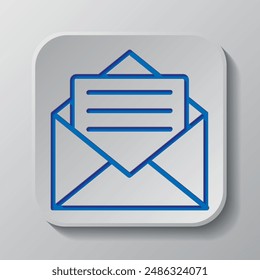 Mail simple icon vector. Flat design. Paper cut design. Cutted blue symbol with shadow. Gray badge button, gray background.ai
