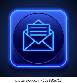Vetor de ícone simples de email. Design plano. Estilo de néon azul no botão. Com shadow.ai