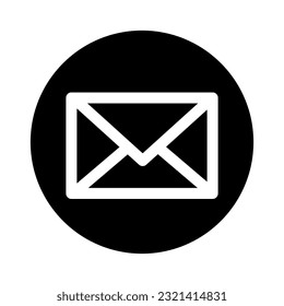 Verschickt einfaches Symbol. White Mail Symbol auf schwarzem Kreis. Vektorgrafik. Stockbild.