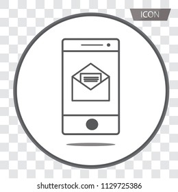Mail in smartphone or phone icon vector , sms in smartphone or phone icon vector isolated on transparent background.