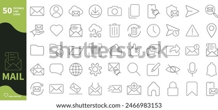 Mail and social icon. Set of contact icons, message, send, file,...