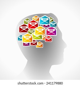 Mail spam vector illustration . Man silhouette with unsolicited messages