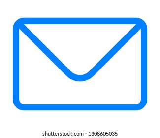 Mail symbol icon - blue simple outline with rounded corners, isolated - vector illustration