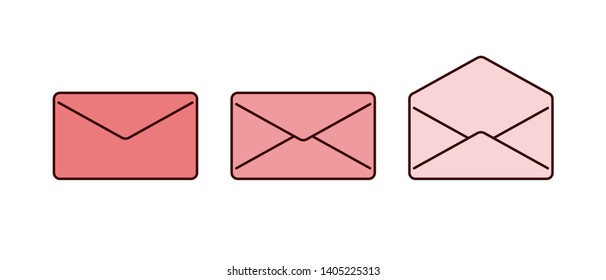 Mail symbol set for website design, mobile application, ui. Vector cartoon illustration of open and close envelopes isolated on white background