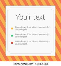 Mail template, with short list. Flat design. Text frame. Easy to edit. Modern newsletter template, with striped background. Minimal message template, with gray ornate. Simple and clean.