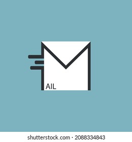 Mail text in form of a white envelope, symbol for sending communication, flat minimalist vector illustration
