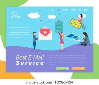Mail Theme Vector Landing Page Flat Style Design. E-Mail Service Concept Modern Website Template