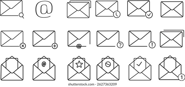 Mail thin line icon set. sent mail, new mail, inbox, email . Mail icon vector for illustration, Flat design sign icon set for web, vactor,