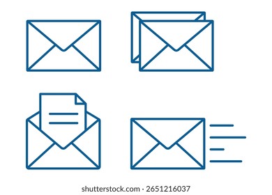 Conjunto de ícones de linha fina de email. ilustração de vetor de ícone de email, email e envelope.