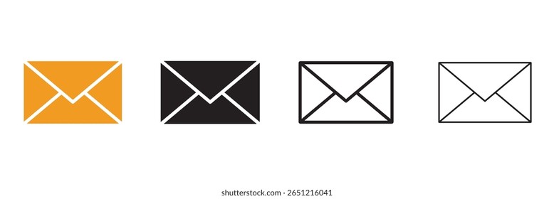 Conjunto de ícones de linha fina de email. ilustração de vetor de ícone de email, email e envelope.