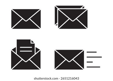 Conjunto de ícones de linha fina de email. ilustração de vetor de ícone de email, email e envelope.