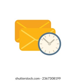 Mail time send icon flat vector. Clock project. Task control isolated