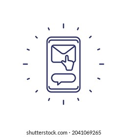 Mail and touch gesture line icon with a phone