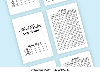 Mail tracker log book interior. Mail incoming and outgoing tracker notebook. Mail checker template vector. Notebook interior. Mail checklist journal interior.